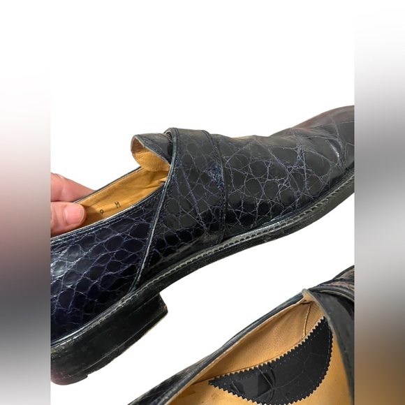 MAURI Alligator BLUE Oxford Monk Strap Alligator Buckle Shoes Men's Size 9 - Picture 12 of 15